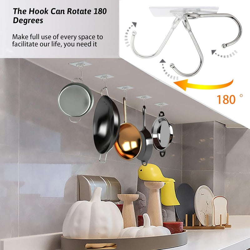 DKHDBD Large Adhesive Hooks, 16-Pack Hold 33lb(Max) Heavy Duty Sticky Hooks, Waterproof Transparent Hooks for Hanging, Self-Adhesive Traceless Clear Wall Hooks to Use for Keys Robe & Towel - Image 4